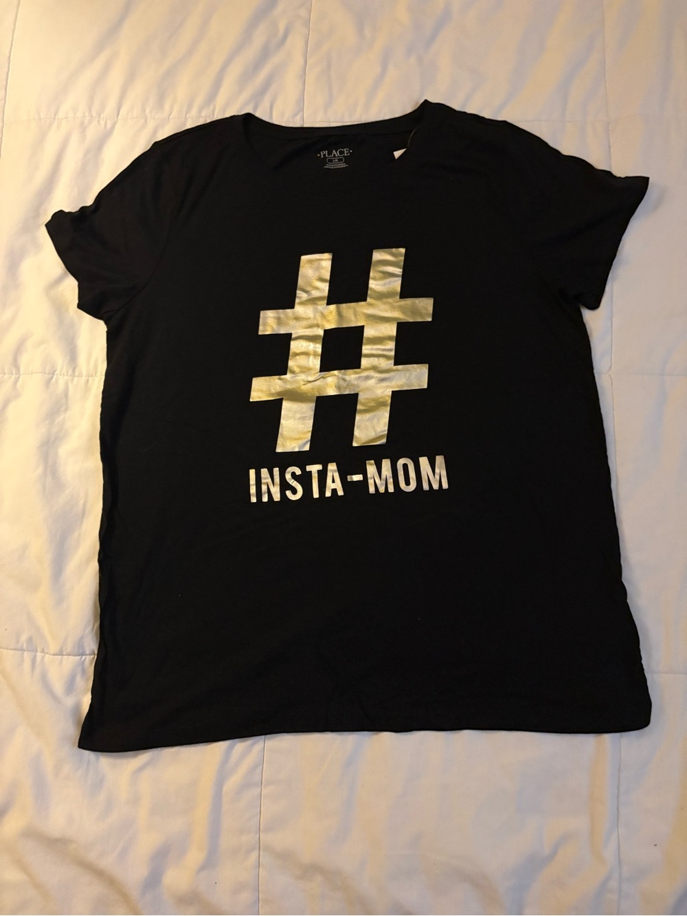 The Children's Place Black Tee with Gold # Insta-Mom Graphic